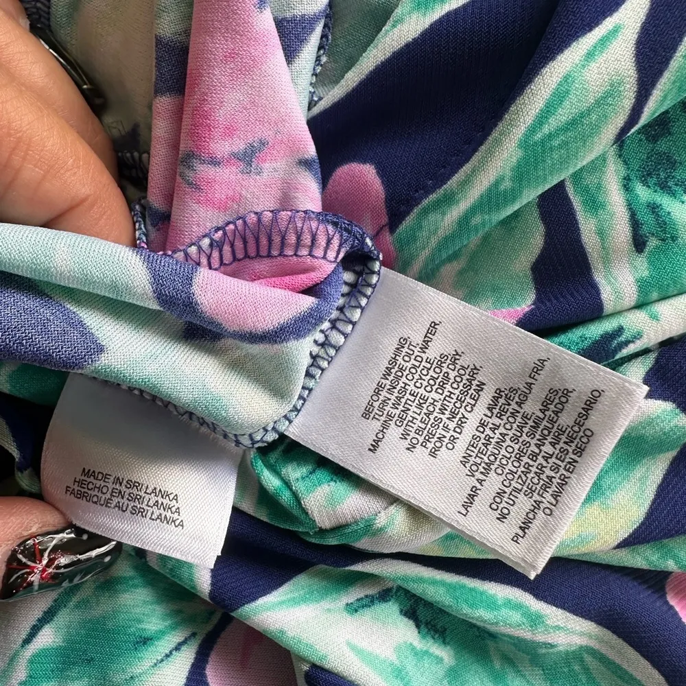 Pappagallo Women's Stretch Hawaiian Tropical Floral Scoop Neck Shirt Dress M Blue Size M - Image 5