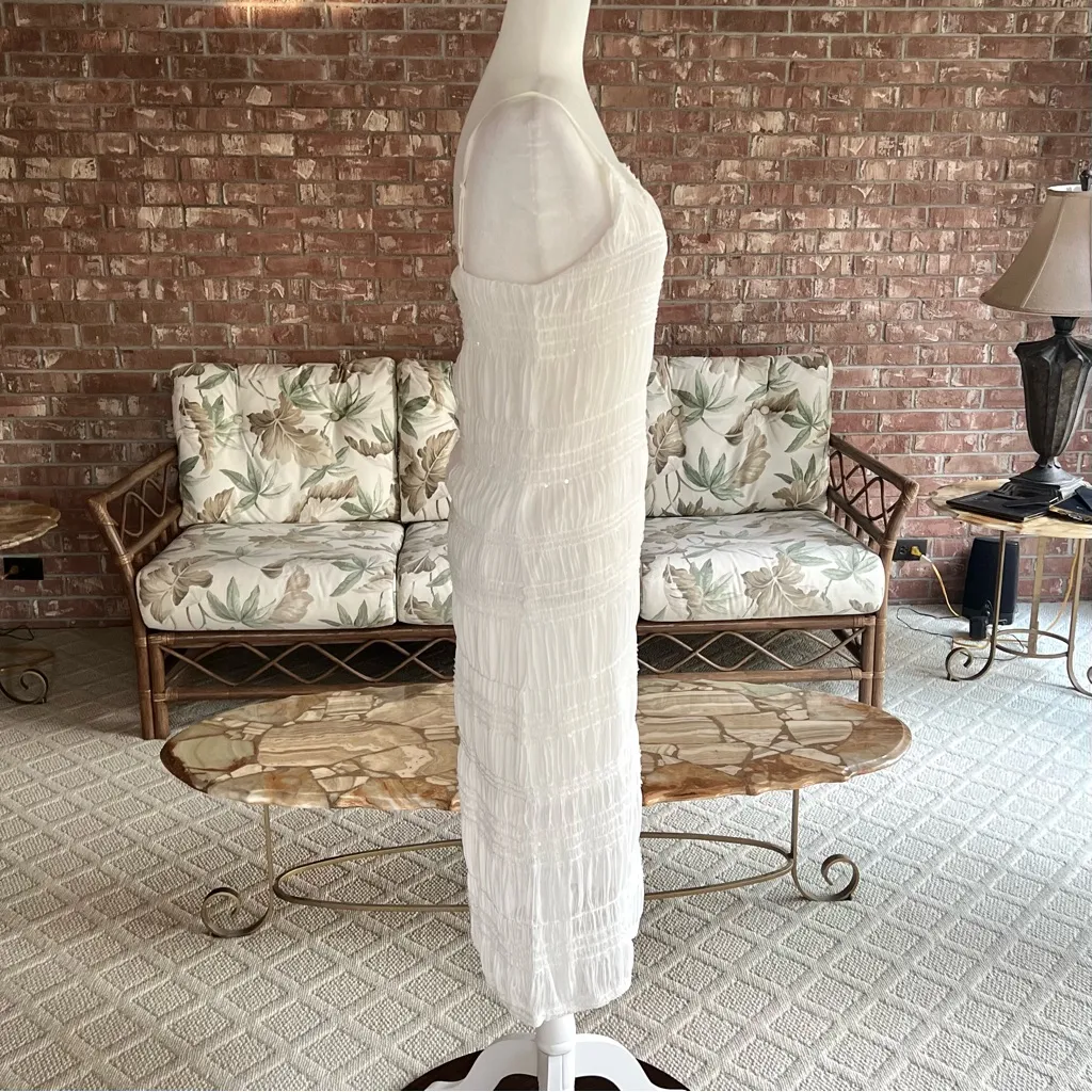 Dazy Dress Midi White Lace Sequin Tiered Sleeveless Pencil M Cocktail Party Glam Size M - Image 11