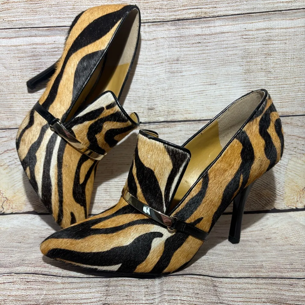 Nine West Sz 8.5 M Animal Print Cow Leather Stiletto Heels - Image 3