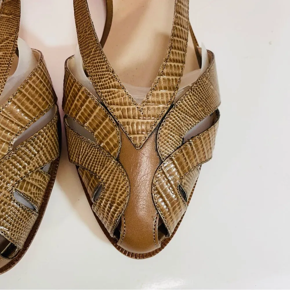 Vaneli Italian Vero Cuoio Leather Vintage Tan Flats/Small Heel Size 8 Brown - Image 4