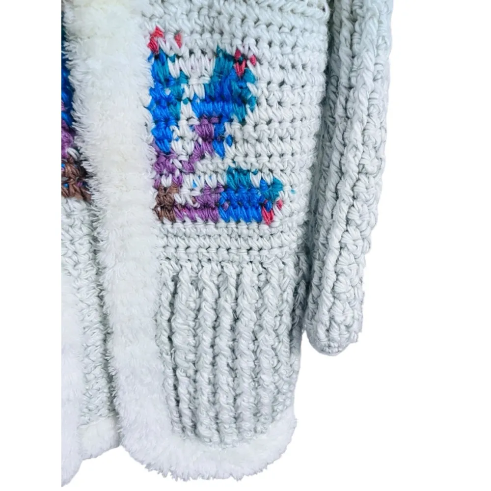 Vintage Andriano 1970's Chunky Knit Cardigan Oversized Bohemian Hippie Sweater Blue Size M - Image 3