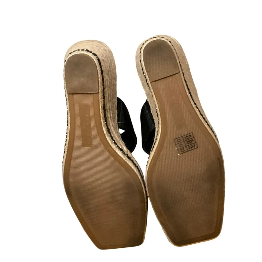 Karl Lagerfeld Black Leather Espadrille Wedge Sandals With Braided Jute Soles 8 - Image 4