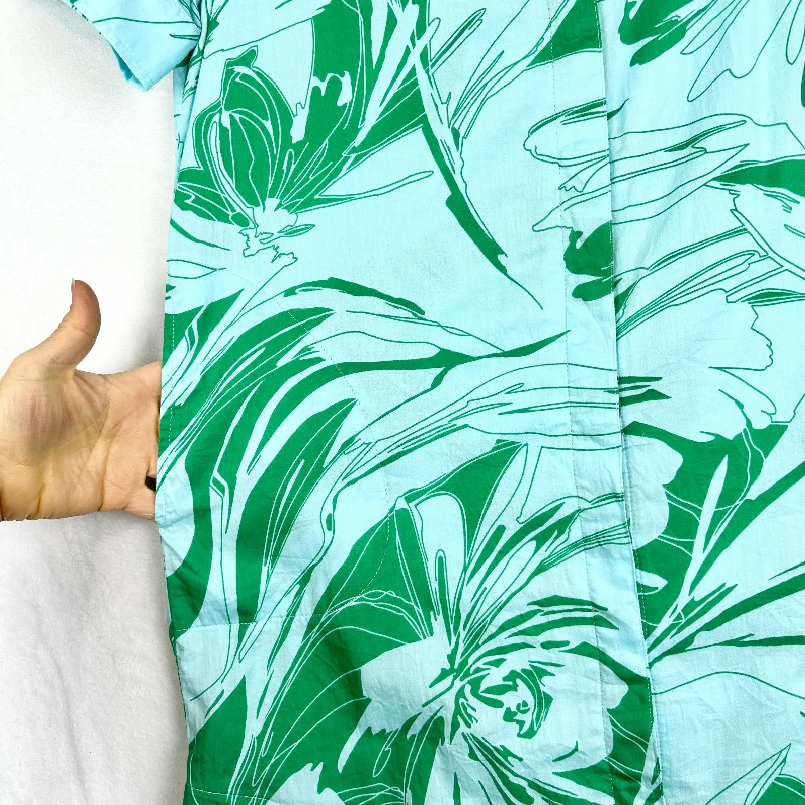 Finley Noni Palm Springs Parker Shirtdress Size Small Cotton Aquagreen Pockets Green - Image 5