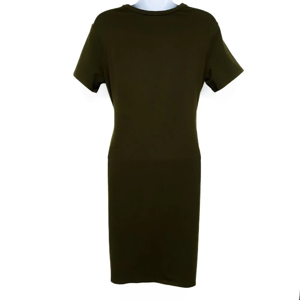 Theory Dakui Rubric Knotted Front Tie T-Shirt Dress Short Sleeve Basil Green - Image 3
