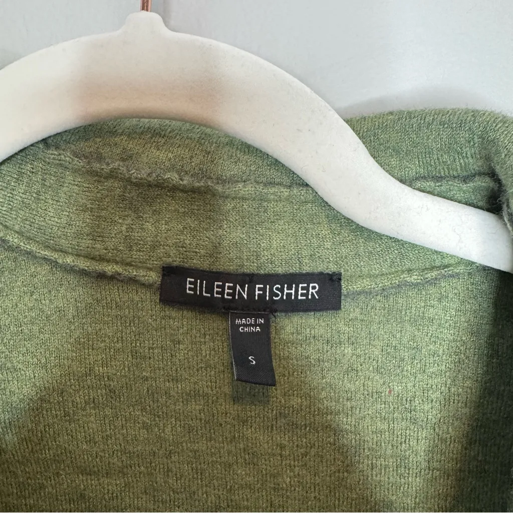 Eileen Fisher Merino Wool Double-Breasted Peacoat Sweater Jacket Green Size S - Image 3