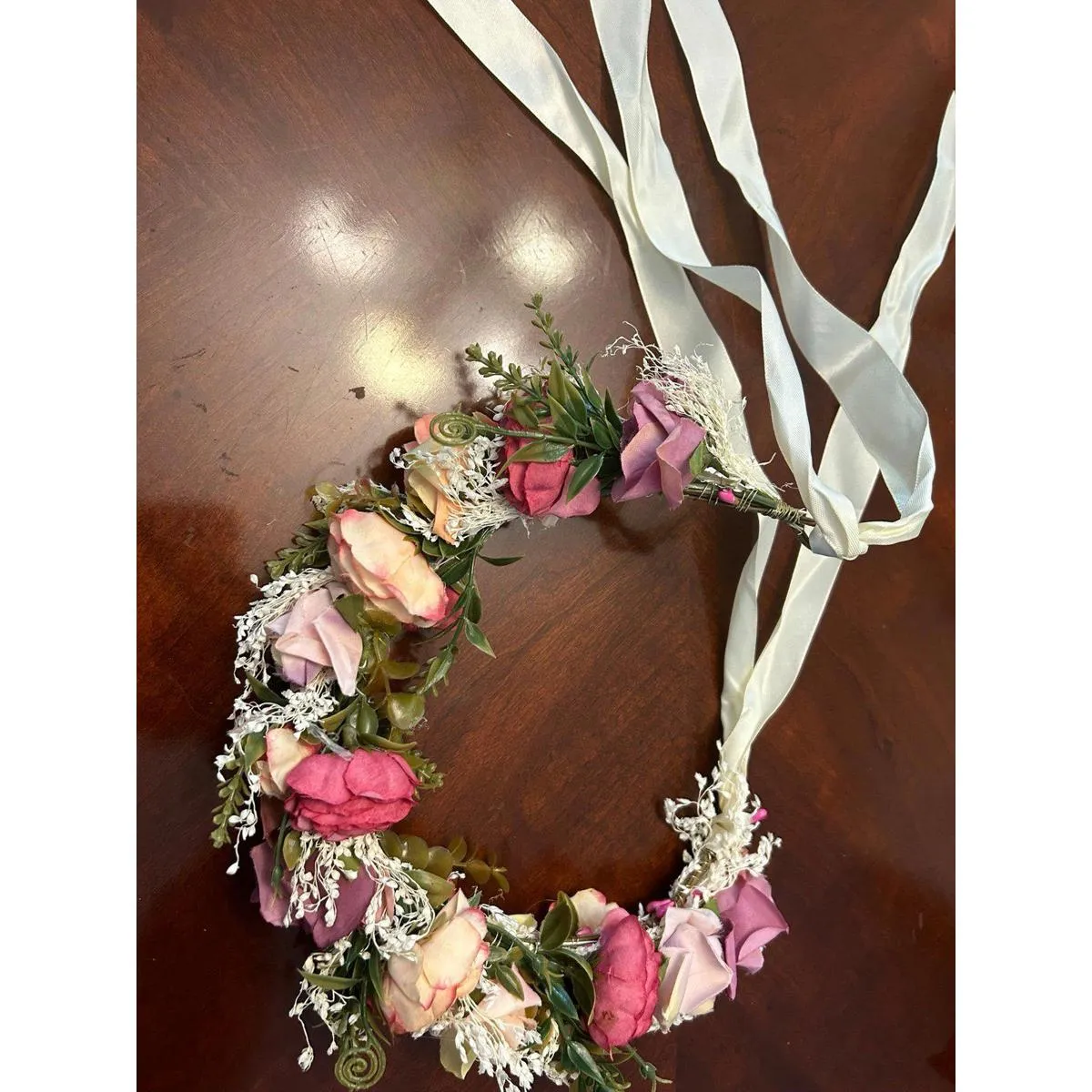 Hair accessories faux floral with ribbons band Pink - Image 2