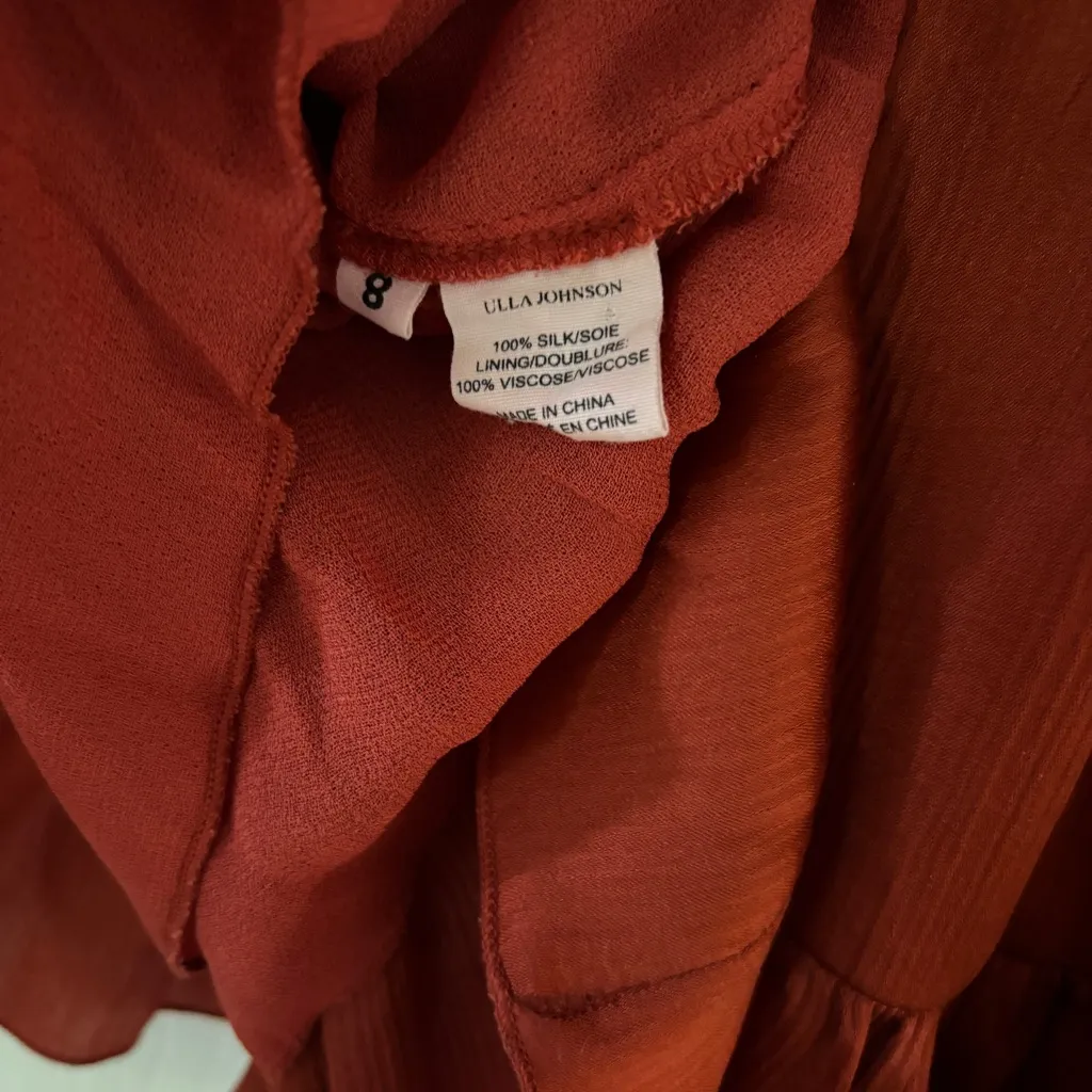 Ulla Johnson Crimson Callista Silk Ruffle Dress Size 8 Tie Neck As Seen‎ On TV - Image 11