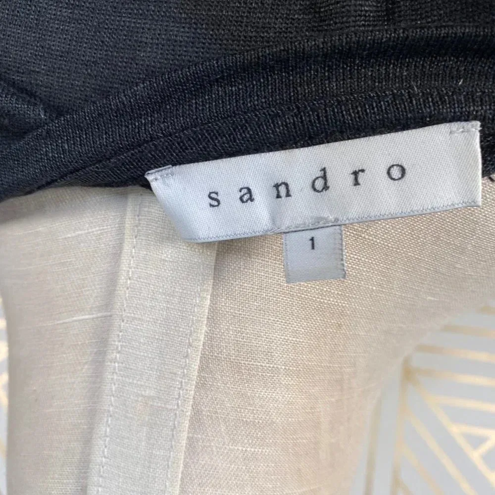 Sandro Paris Black‎ Linen Top w/ Leather Sleeves - Image 8