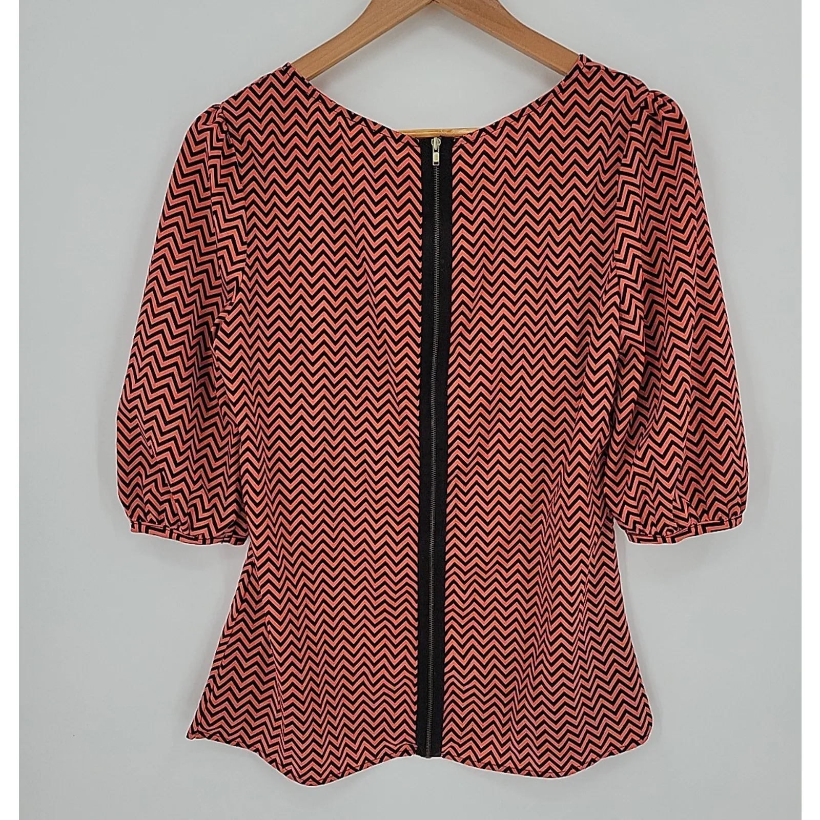 Orange & Black Chevron Striped‎ Top Career Office Professional Colorful Size M Size M - Image 2