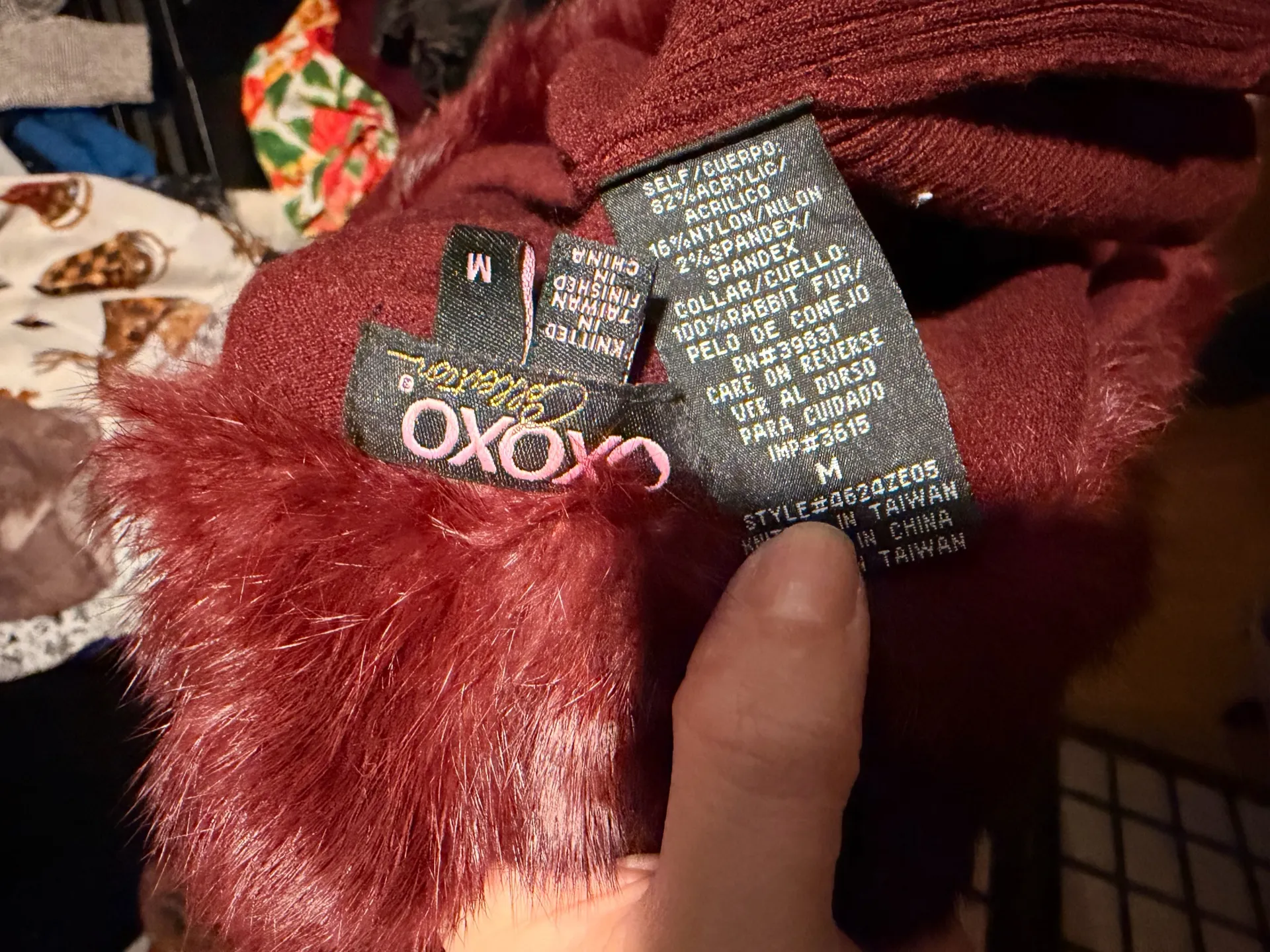 Xoxo Vintage Bolero Burgundy Rabbit Fur Trim Cardigan crop eye wine - Image 4