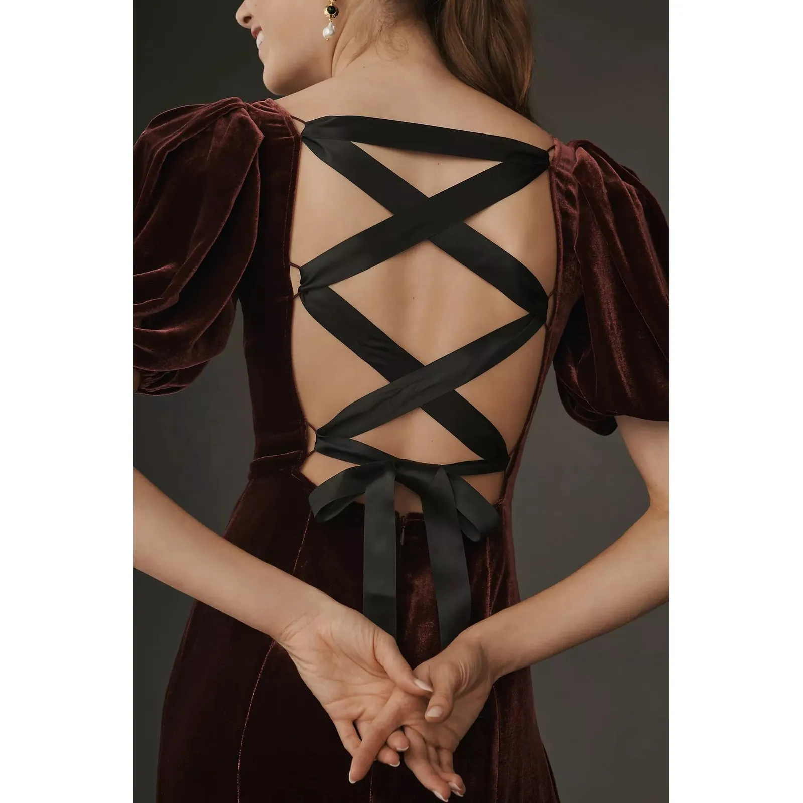 NWT Reformation Jocelyn Velvet Dress Size 12 Wine Holiday Open Back Midi Gown - Image 3