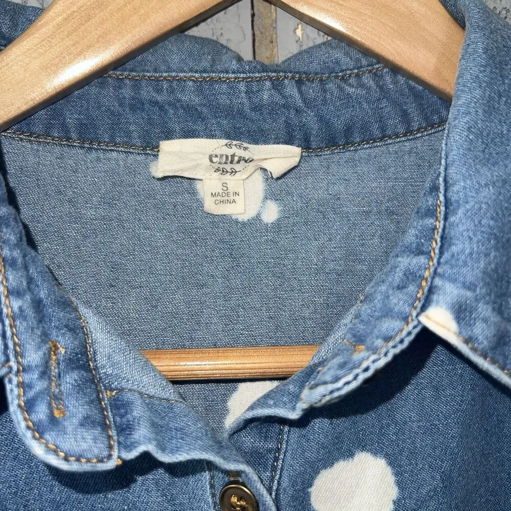 Entro Blouse Womens Small Denim Bleached Shirt Casual Button Down - Image 4