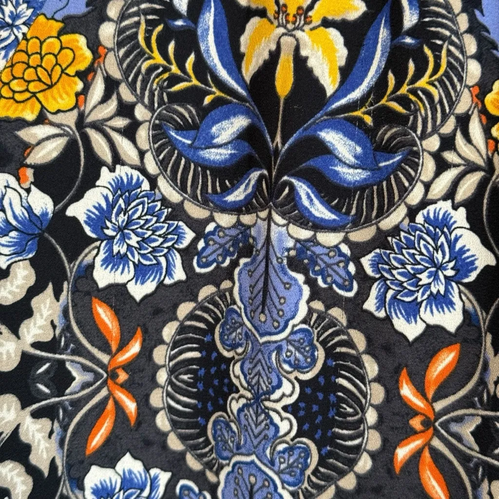 LOFT Ann Taylor Blue & Yellow Floral Drop Waist Ruffle Dress Size Small Petite - Image 8