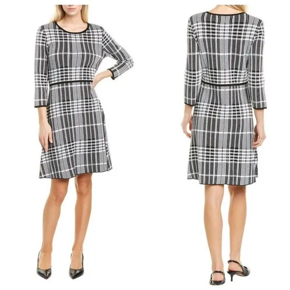 Donna Ricco Mixed Plaid Stretch Knit Dress - Image 2
