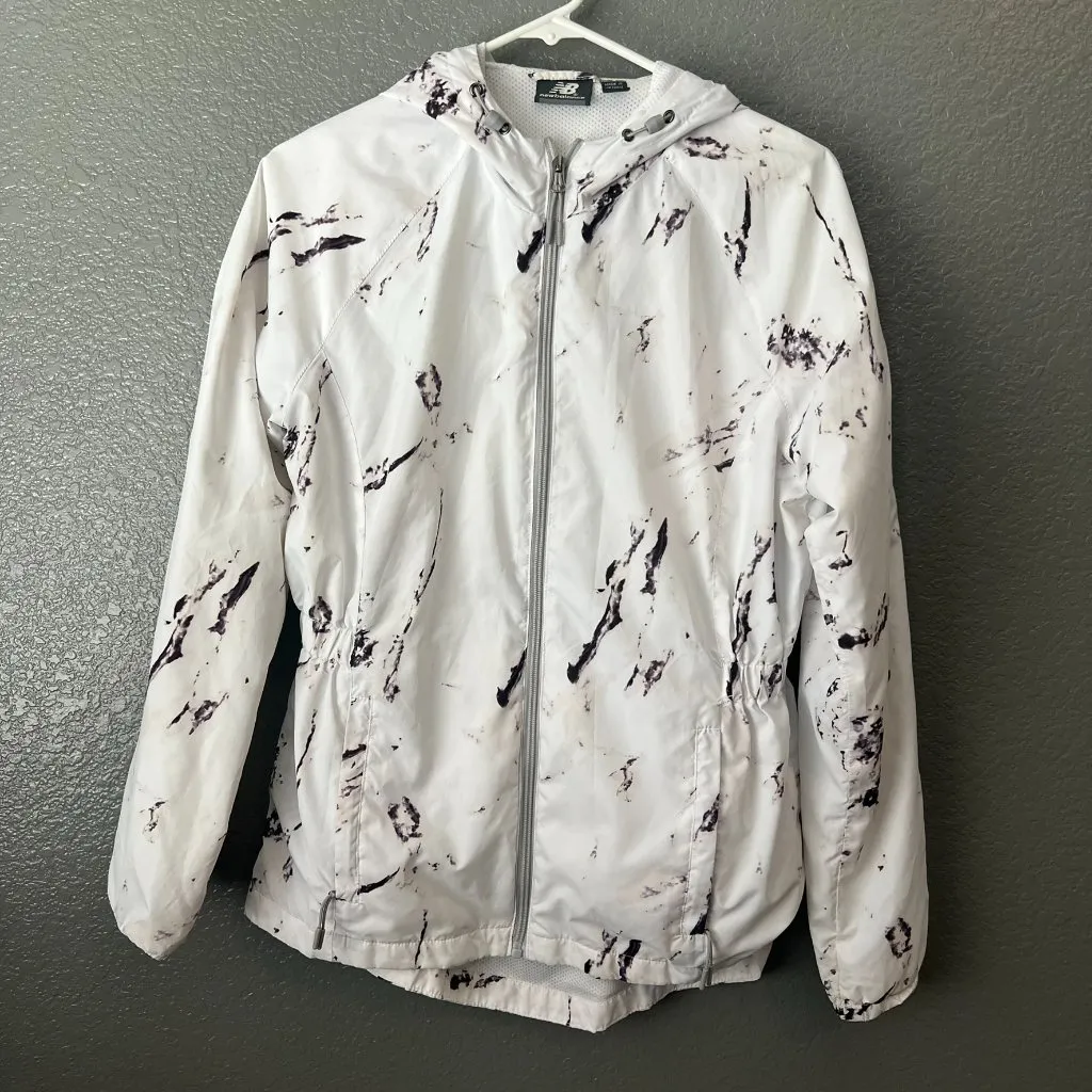 New Balance Jacket Womens M White Marble Long Sleeve Full Zip Hooded Windbreaker - Image 5