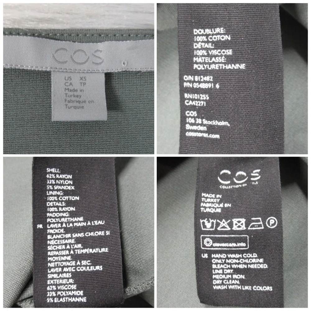 COS Green Floral Appliqué Long Sleeve Boat Neck Top Women's Size XS Oversized - Image 11