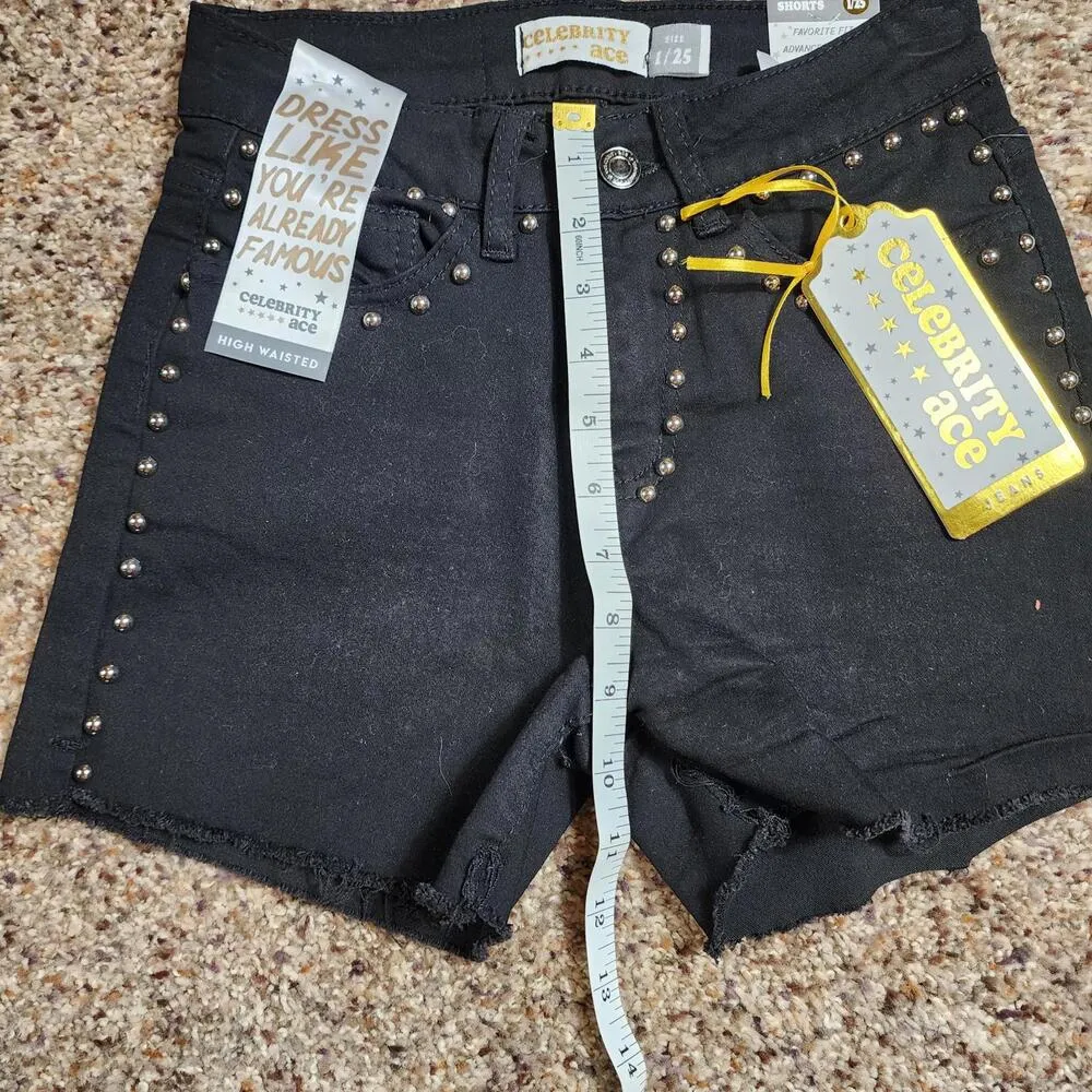 Celebrity Ace Women's Shorts Black Studded Denim Size Teens 1/25 - Image 6