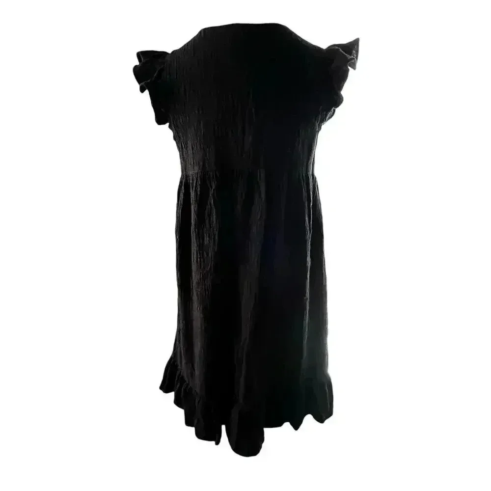 THML Women Small Dress Black Cotton Rayon‎ Embroidery Flutter Aztec Western SW - Image 4