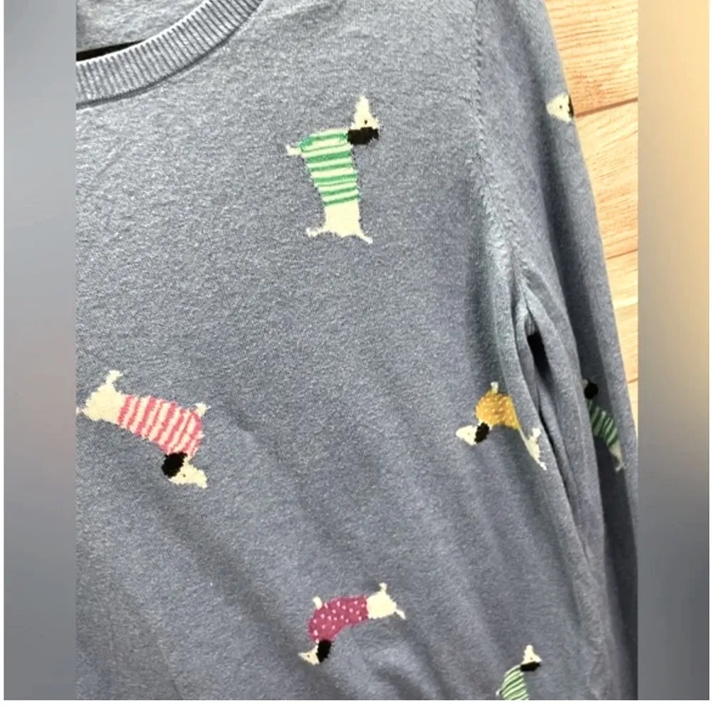 Talbots Lightweight Tossed Dachshund sweater size SP Novelty Knit Admiral Blue - Image 4