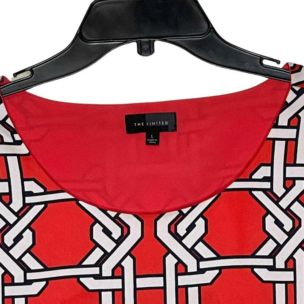 The Limited Dress Size Large Salmon White Geometric Womens Roll Tab Sleeves‎ - Image 2