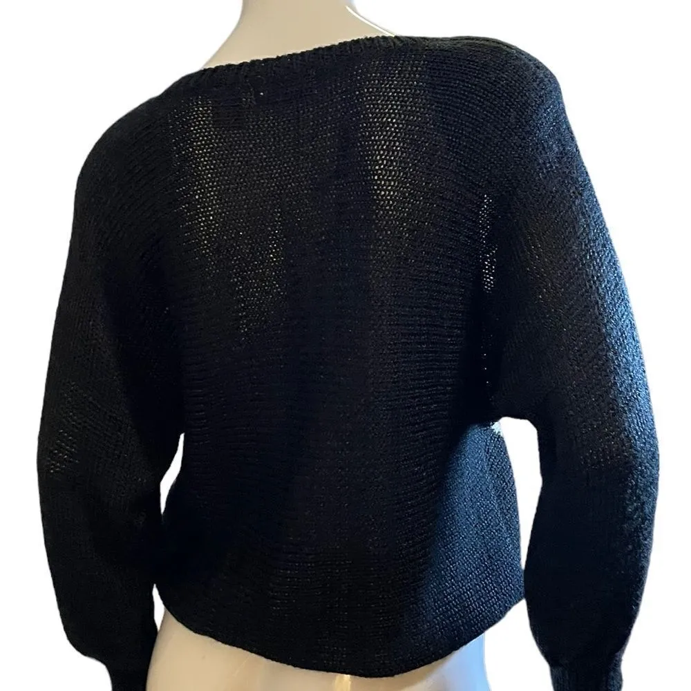 Vintage 80s Ginenne Abstract Geometric Swirls Angora Sweater Medium Black White - Image 7