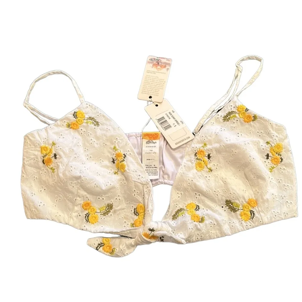 Agua Bendita  Tie Knot Bra Bikini Top M Embroidery Flowers New - Image 2