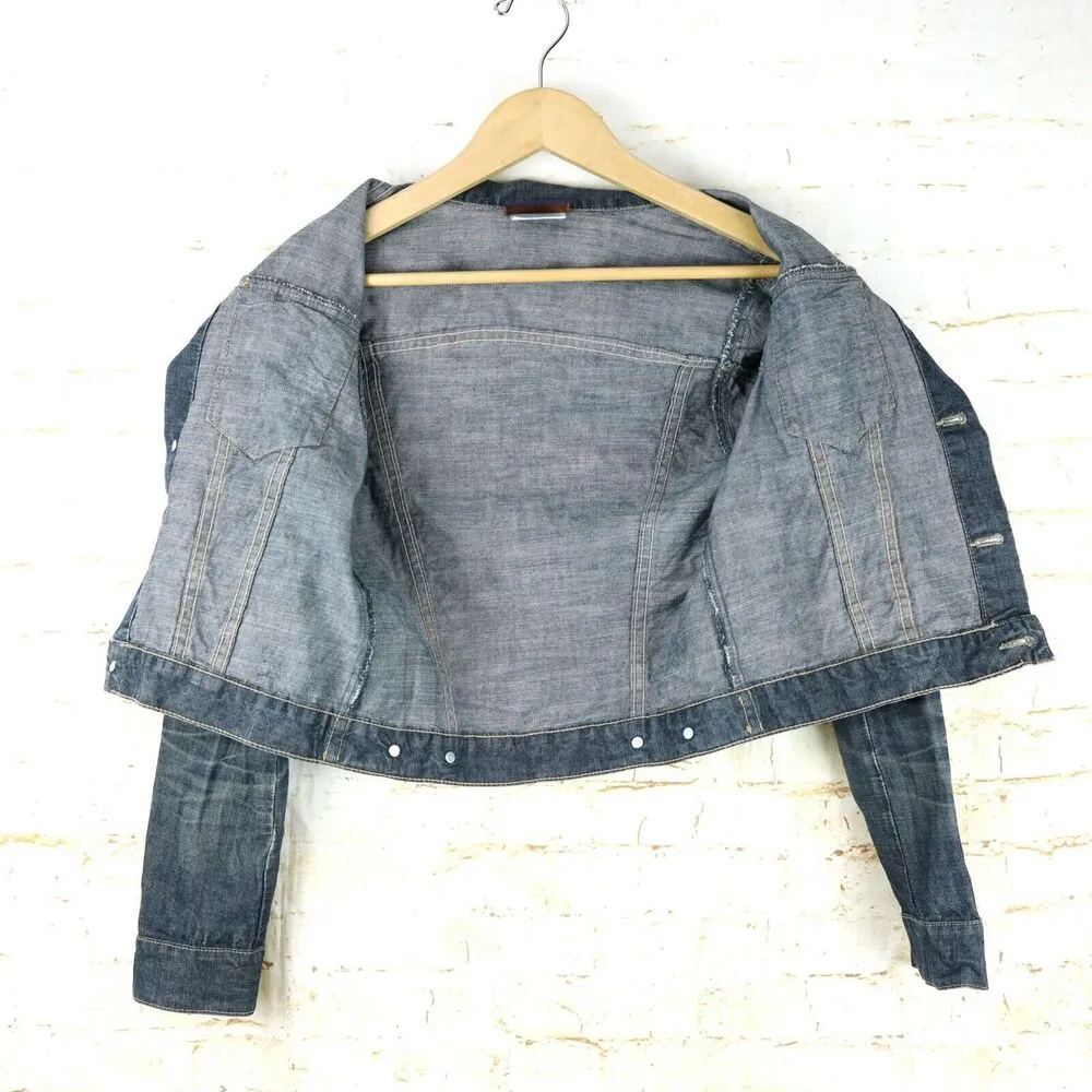 Bulldog Vintage 90s Jacket Womens M Blue Denim Trucker Crop Cotton VTG USA Made Size M - Image 14