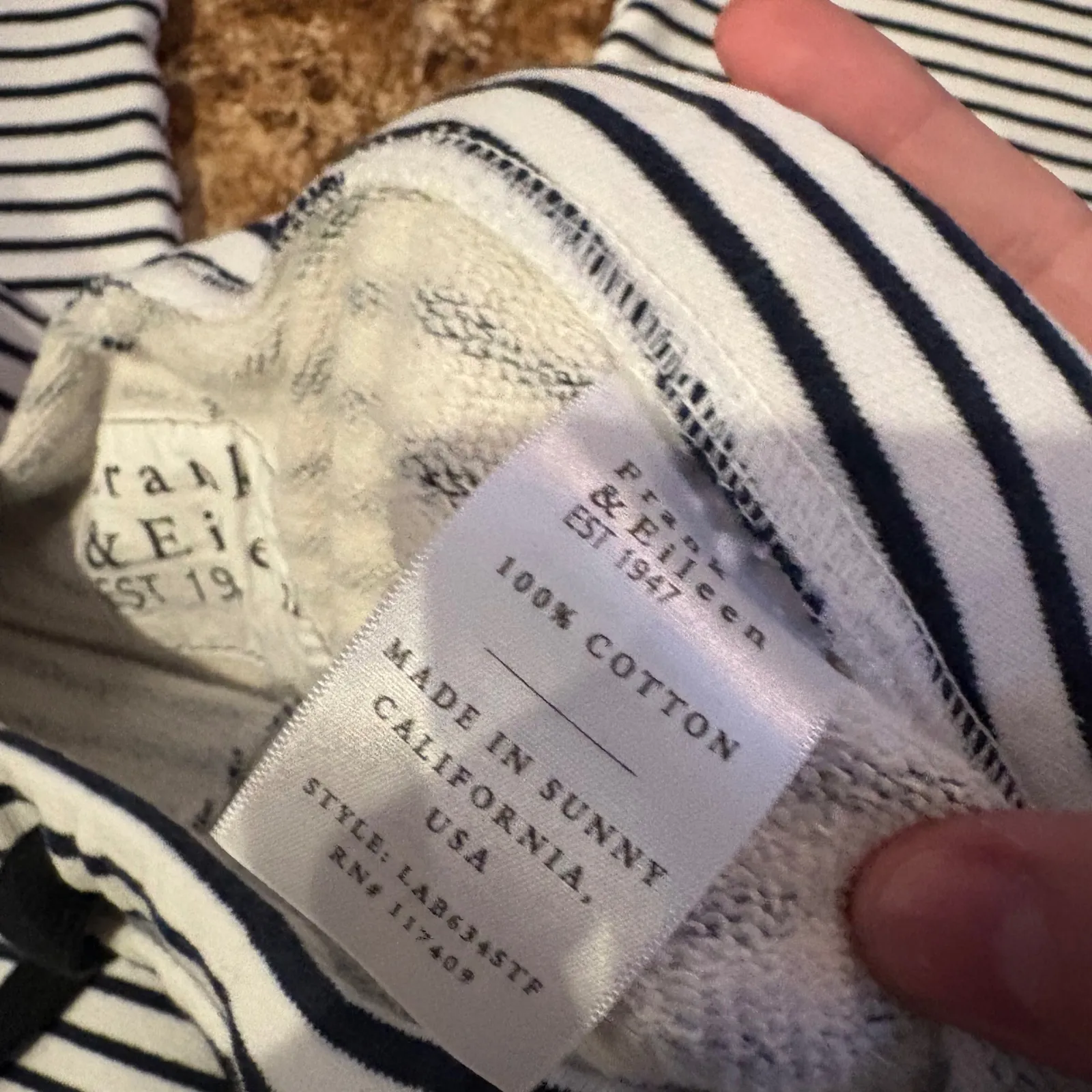 FRANK & EILEEN Striped Catherine Wide Leg French SweatPants S White Navy Cropped - Image 5