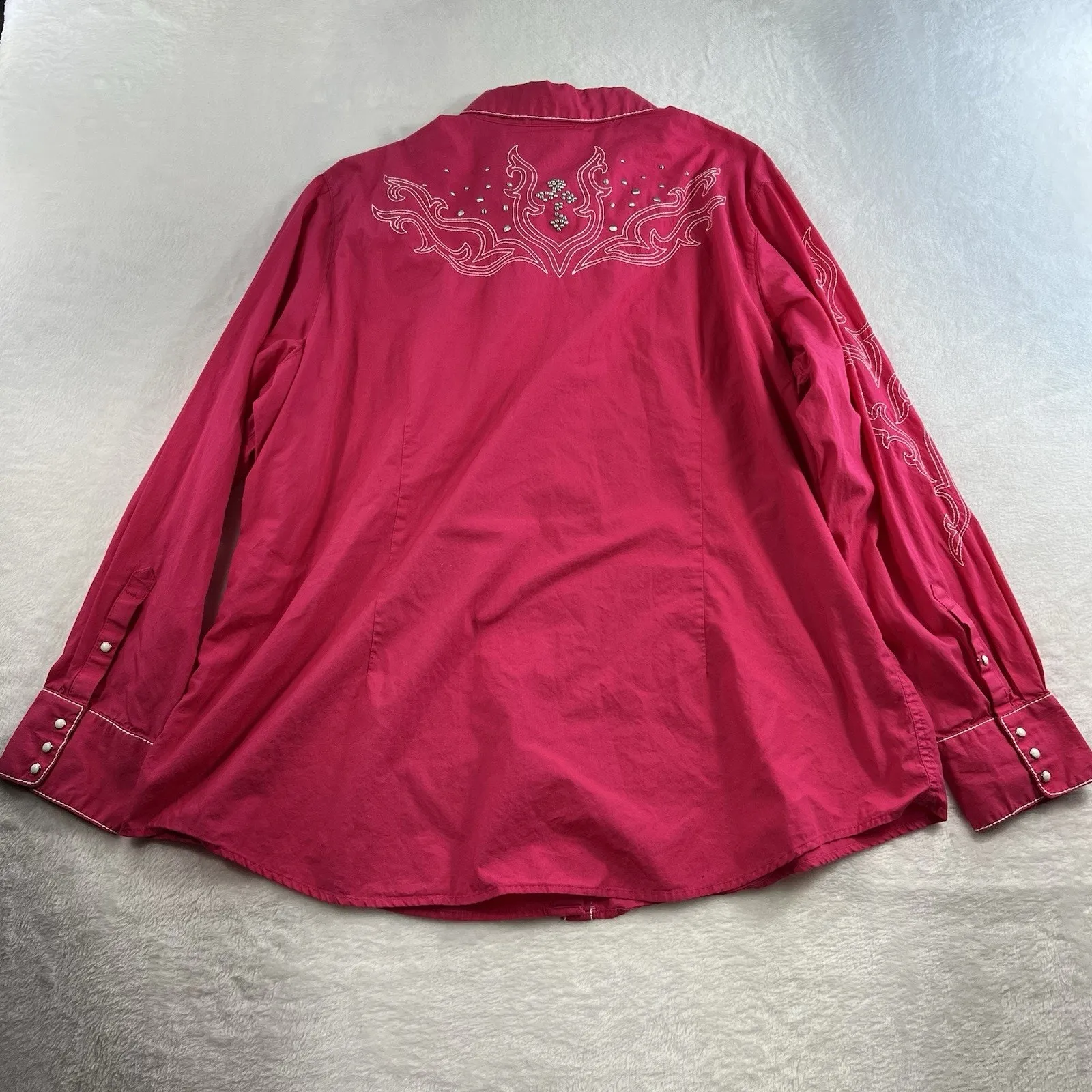 Ariat XXL Shirt Cowgirl Pearl Snap Silver Studded Embroidered Rodeo Western Pink - Image 12