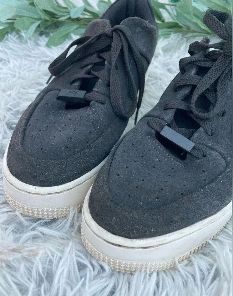 Nike Womens Air Force 1 Sage Night Black Suede Chunky Platform Sneakers - Image 8