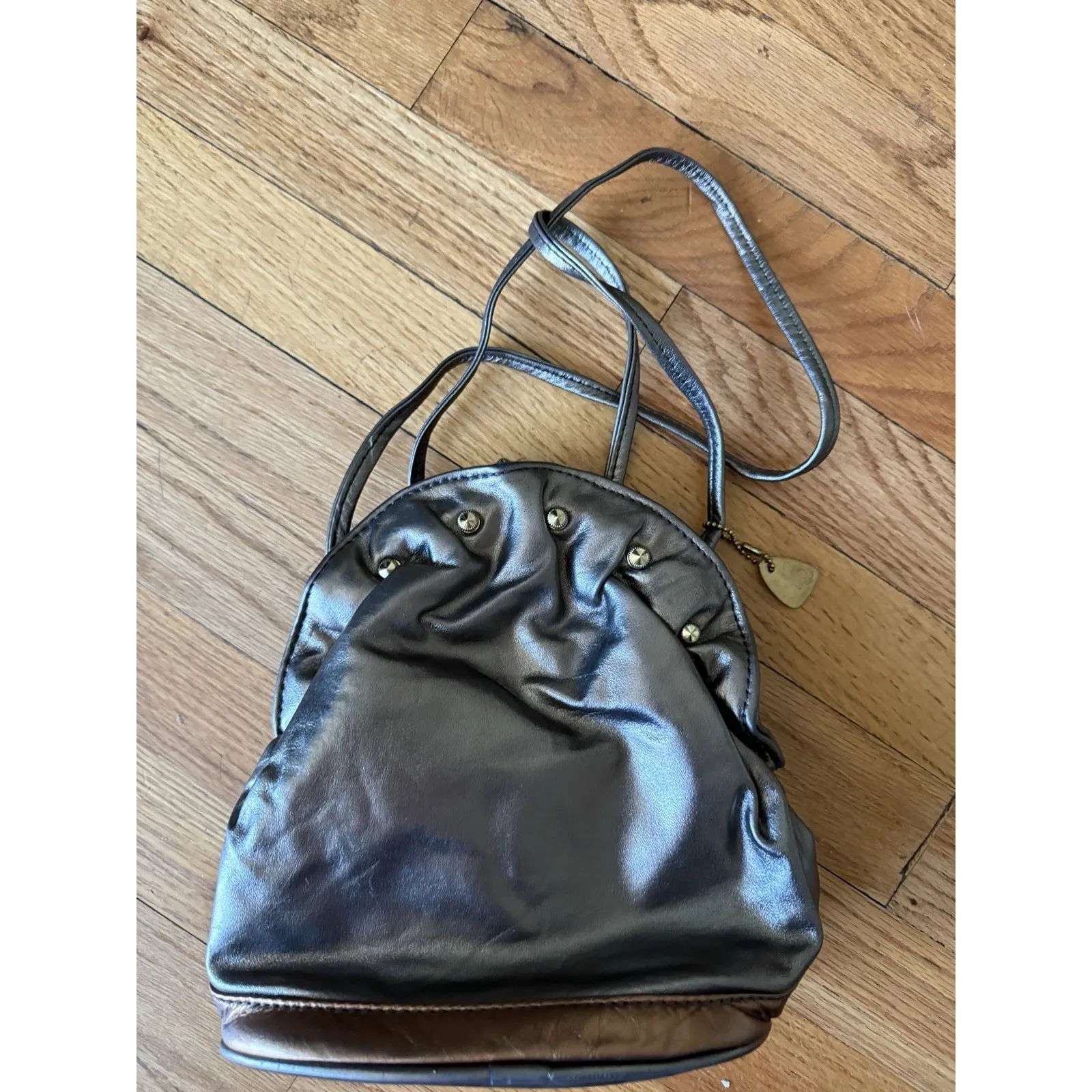 Vtg Reem Leather Metallic Patchwork Purse Satchel Handbag 1980's Retro Turnkiss - Image 5