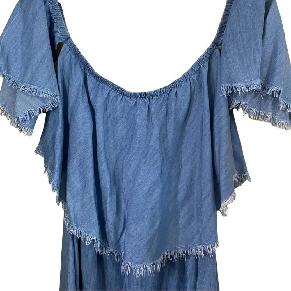 Elan Off -Shoulder Blue Ruffle -Layer Raw Edge Off-Shoulder Mini Dress - Image 5