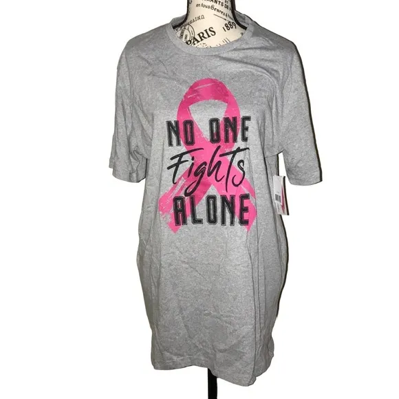 BREAST CANCER AWARENESS GRAY & PINK "NO ONE FIGHTS ALONE" TEE SIZE XL - Image 8