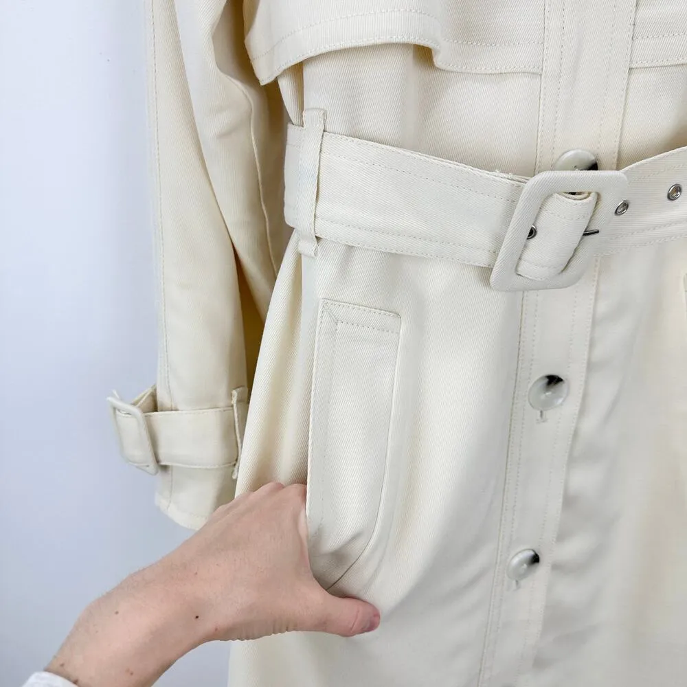 Club Monaco Soft Twill Trench Coat Cream Long Belted Classic Minimalist XXS - Image 15