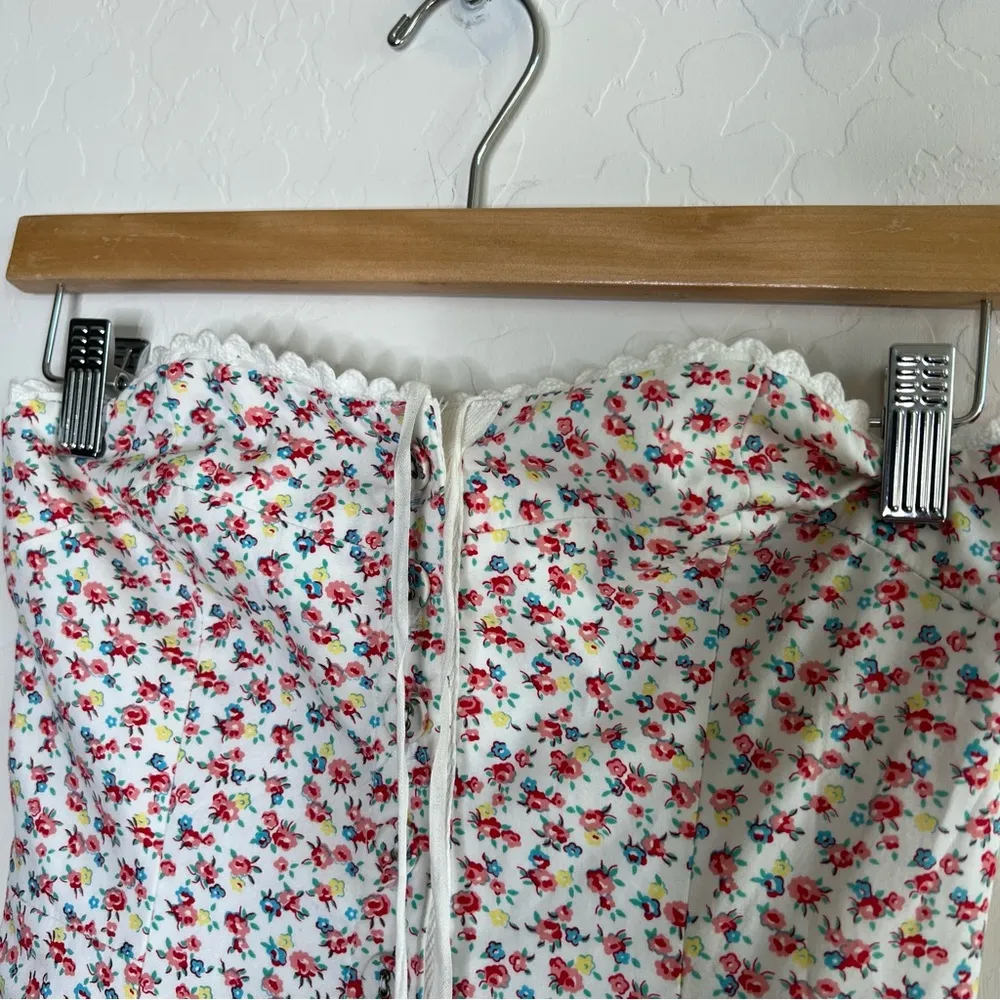 Betsey Johnson Strapless Tiered Floral Midi Dress Eyelet Trim white prairie - Image 10