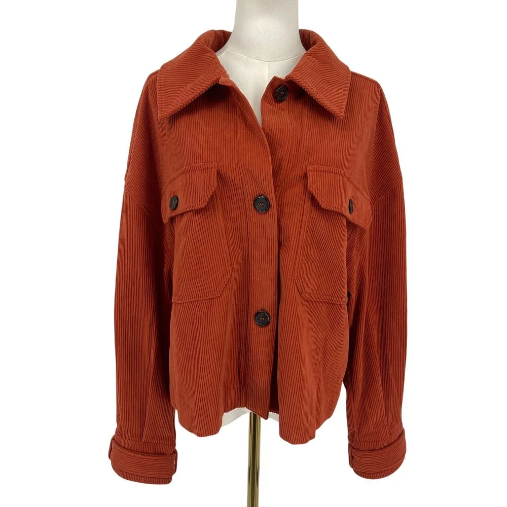 Avec Les Filles Relaxed Corduroy Shacket Oversized Burnt Orange Rust Size Large - Image 5