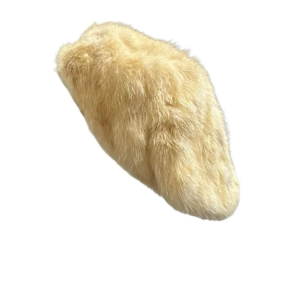 Lord & Taylor Vtg Cream Fur Beret Hat w/Bow and Comb Ski Apres Winter Mod Chic - Image 3
