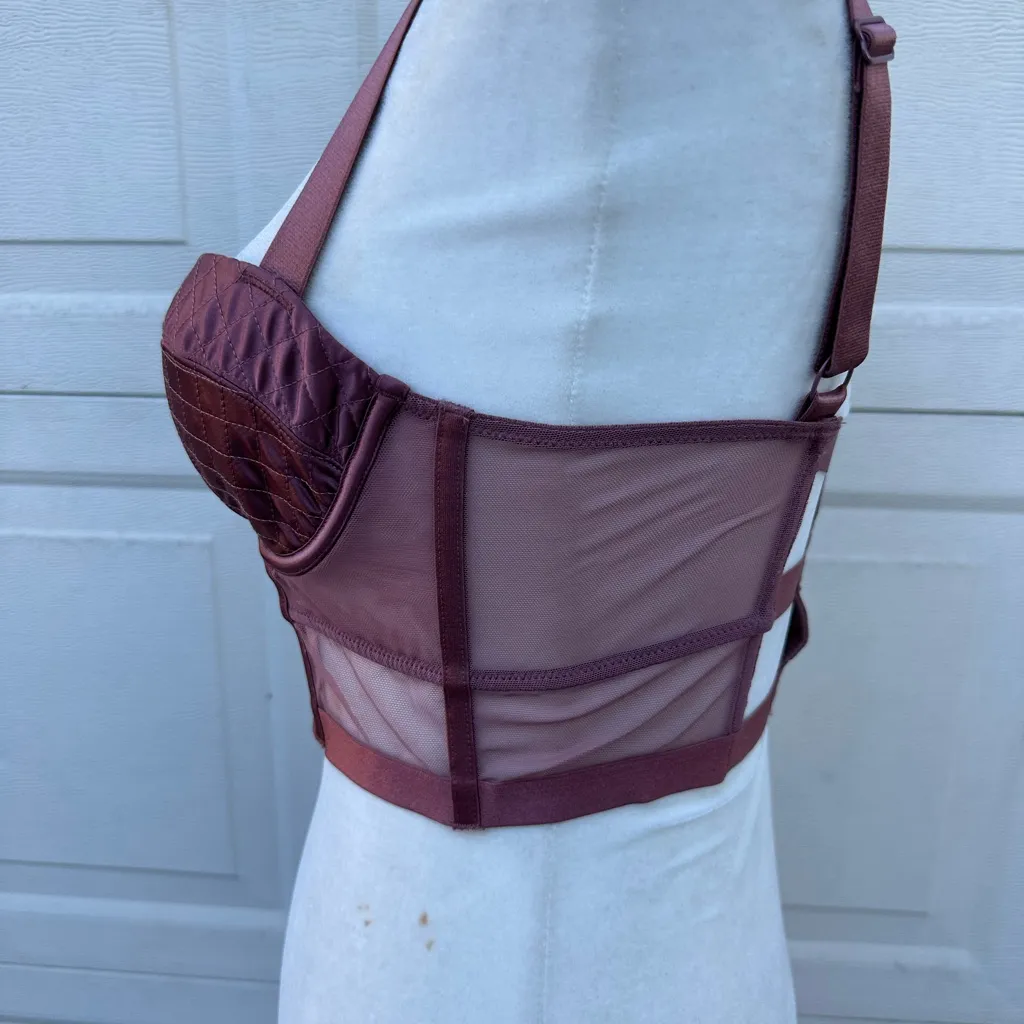 Victoria's Secret Bra Corset 34B Plum Satin Lace Bustier Balconet Very Sexy New - Image 4