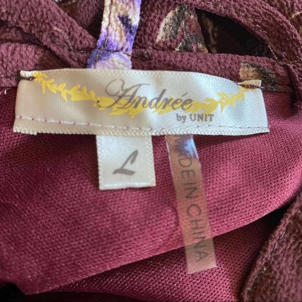 Andree by Unit burgundy floral dress size large #7968P‎ - Image 5