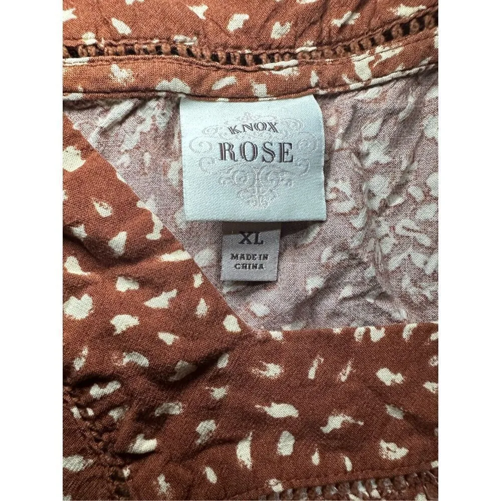 Knox Rose Floral Boho Western Dress Rust Brown Cream Sz XL - Image 3