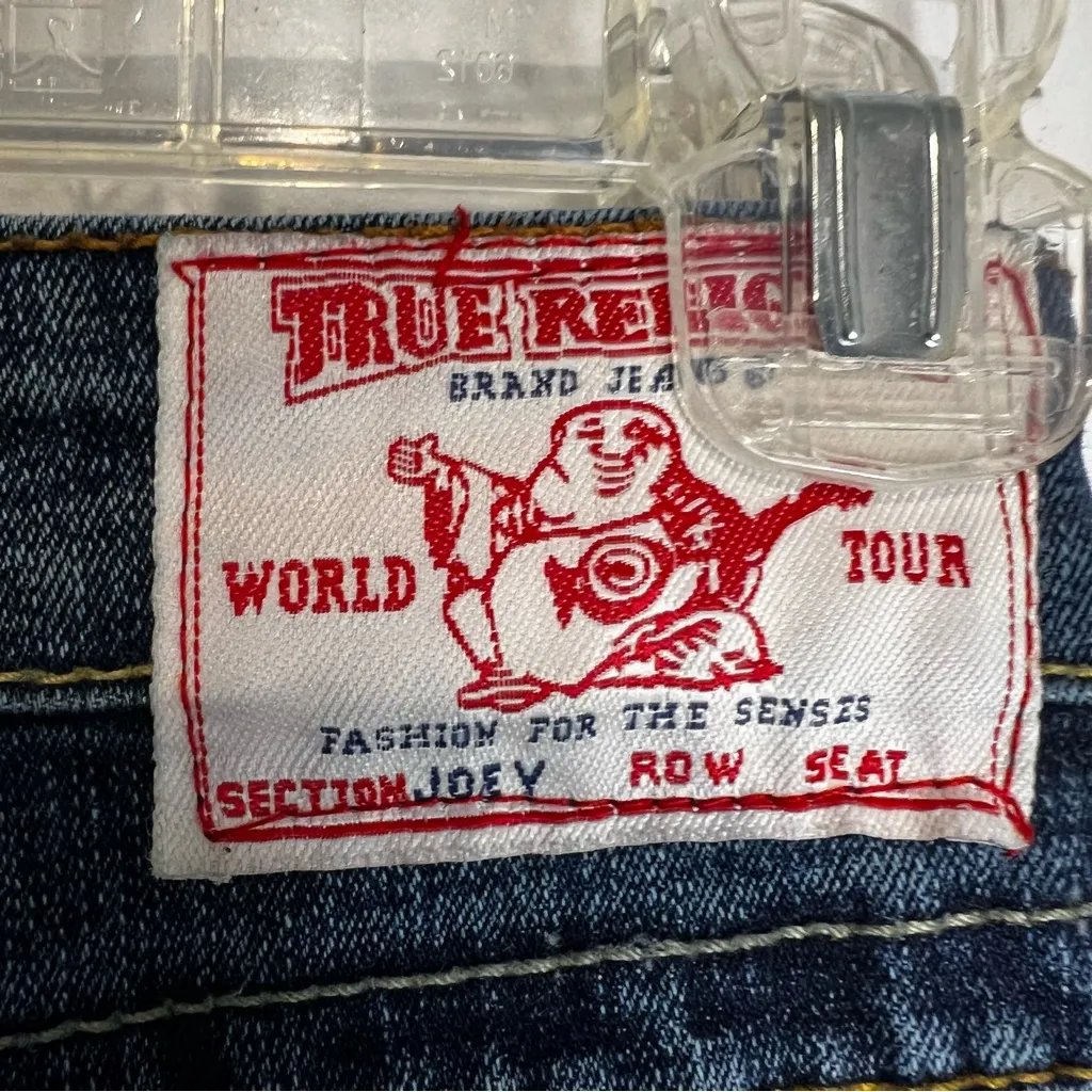 True Religion Rainbow Joey Flared Jeans Twist Stitch Sz 28 Low Rise Y2K - Image 6