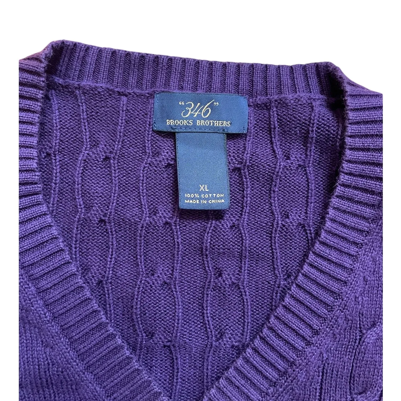 Brooks Brothers 346 Plum Purple Cable Knit V - Image 3