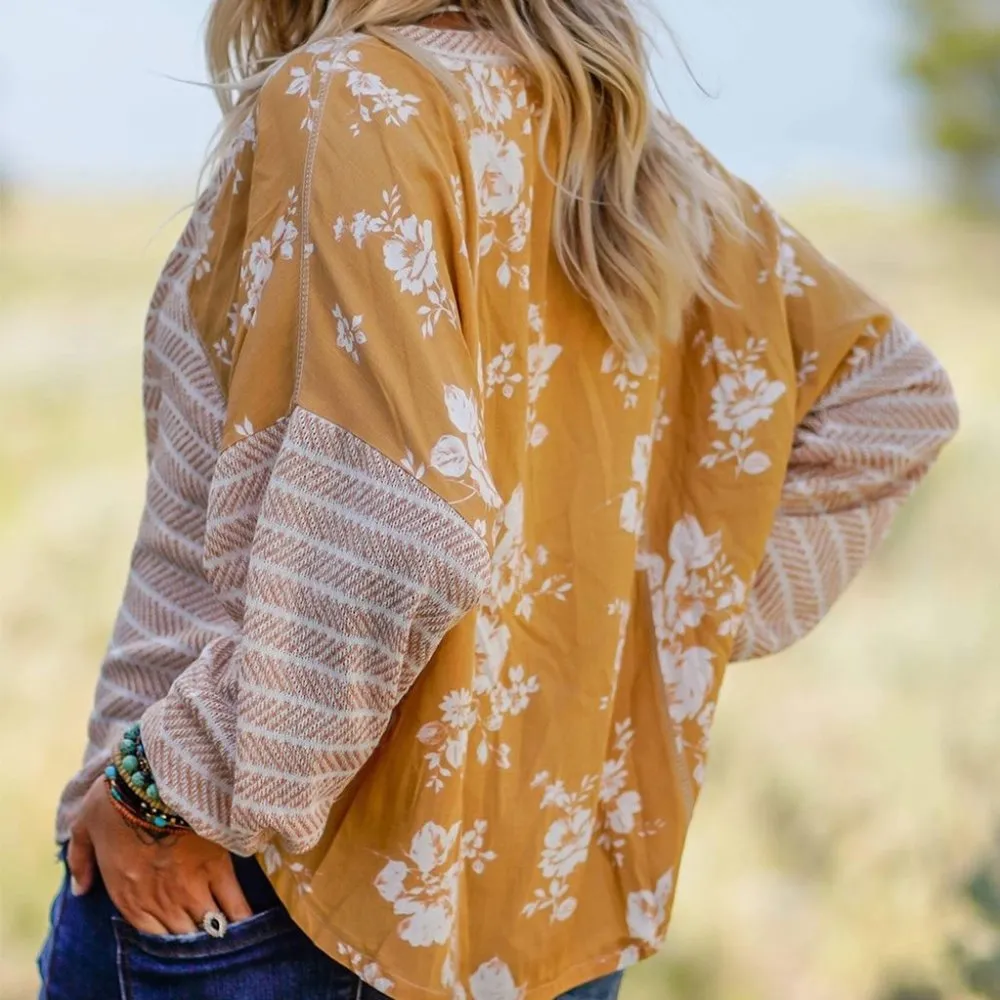 LANTERN SLEEVE YELLOW STRIPED FLORAL TOP Size undefined - Image 11