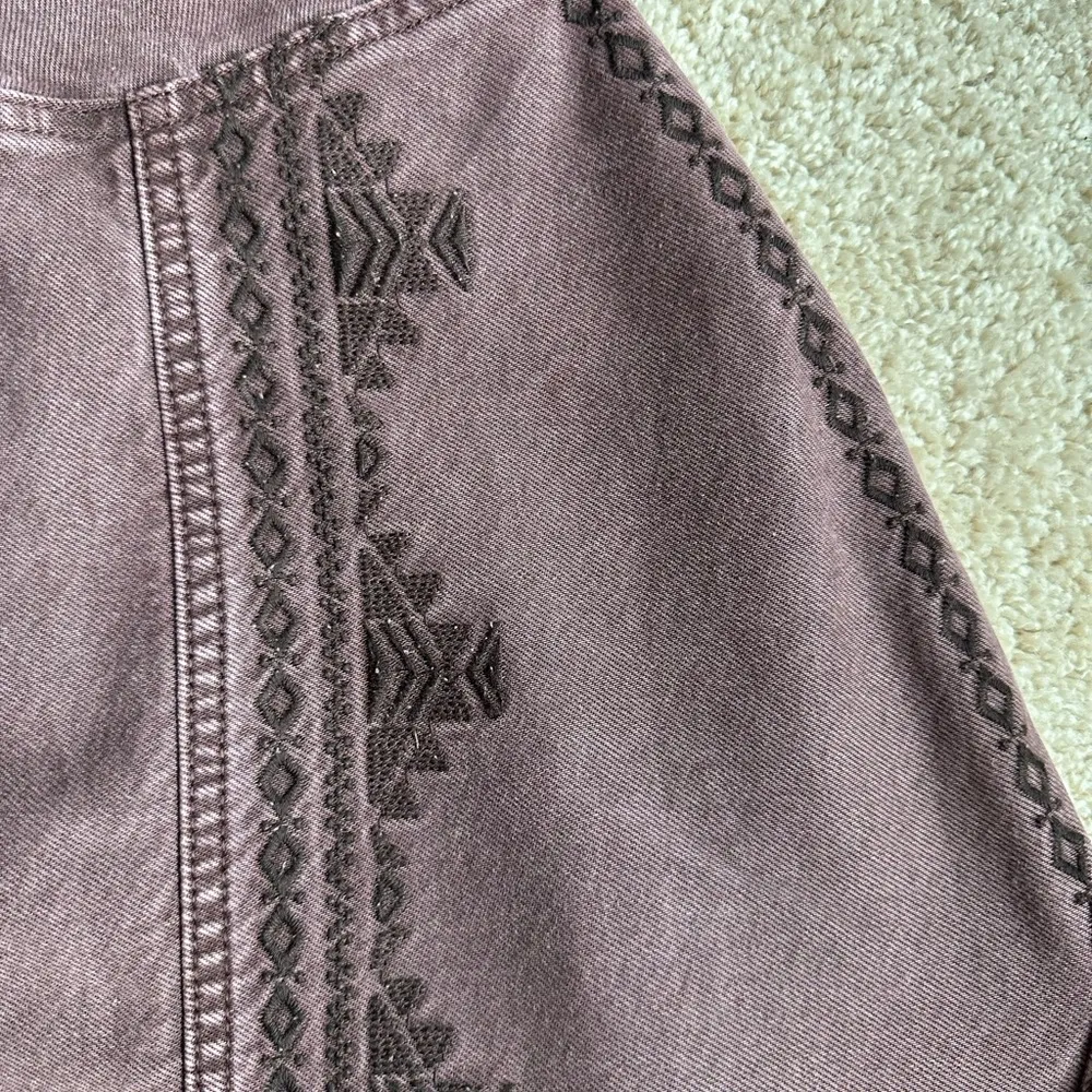 Dear John Purple/Maroon Denim Button-Up Jacket with Embroidered Aztec Details - Image 8