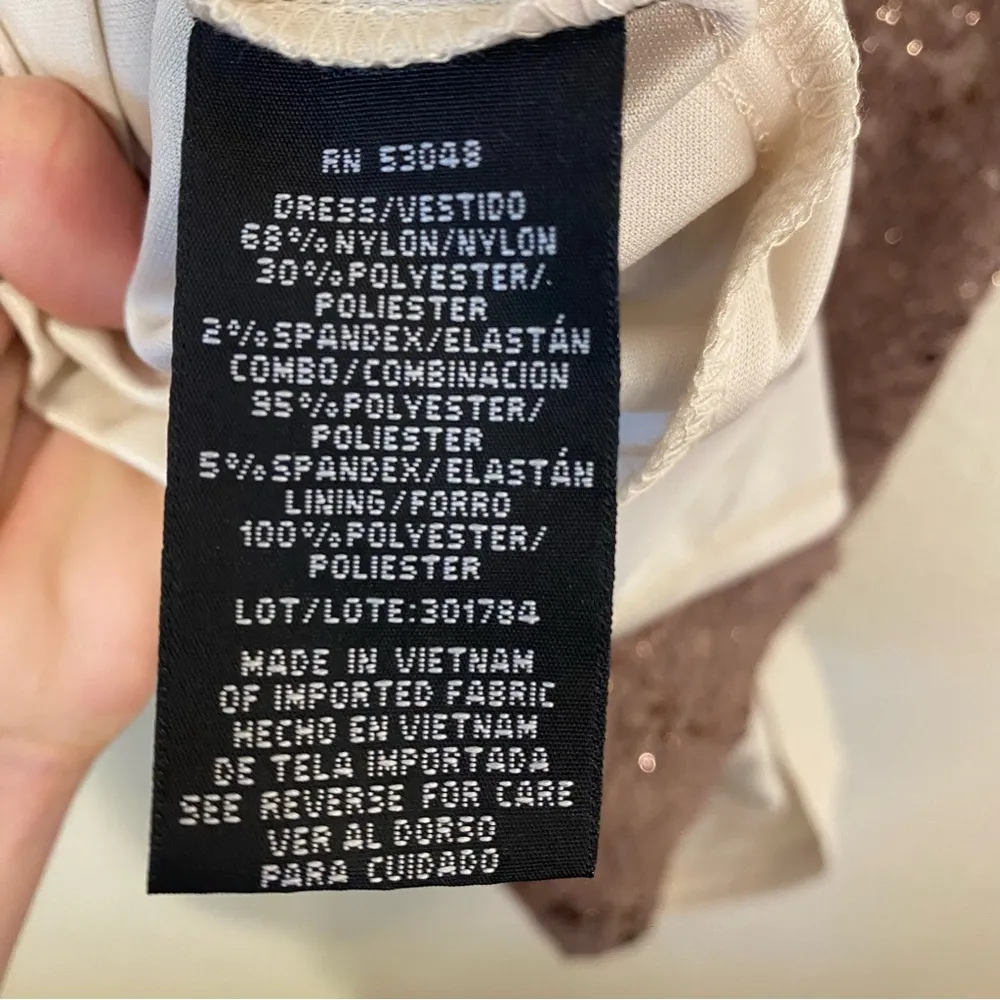 NIGHTWAY Sequin Sparkly Lace Lined Bodycon Halter Formal Dress Size 6P Petite Brown - Image 8