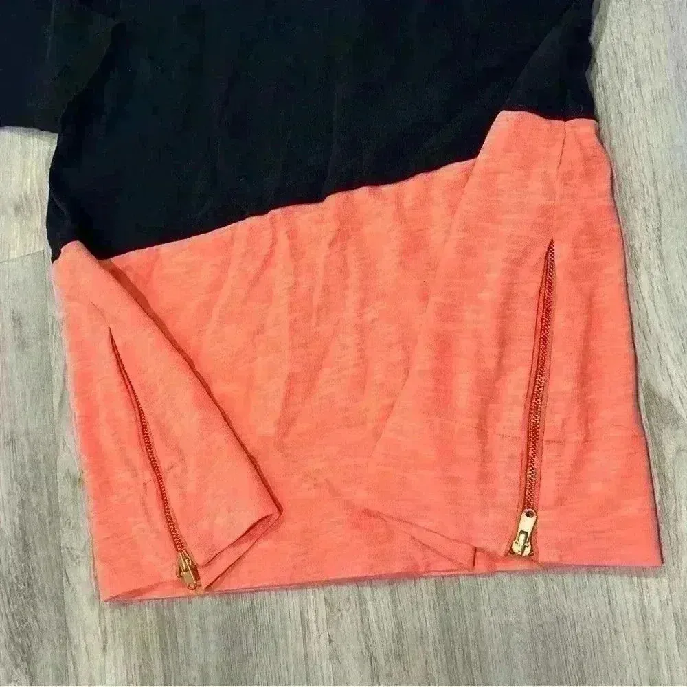 J Crew Women’s Long Sleeve Color Block Tunic Navy Coral Zipper Sweater Size S - Image 3