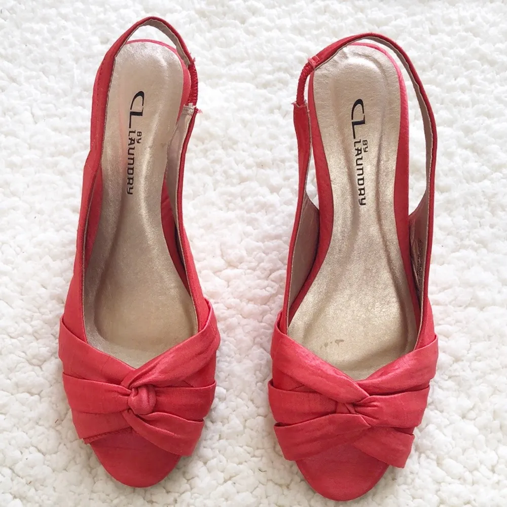 CL By Laundry Coral Fabric Cork Wedge Slingback - Image 7