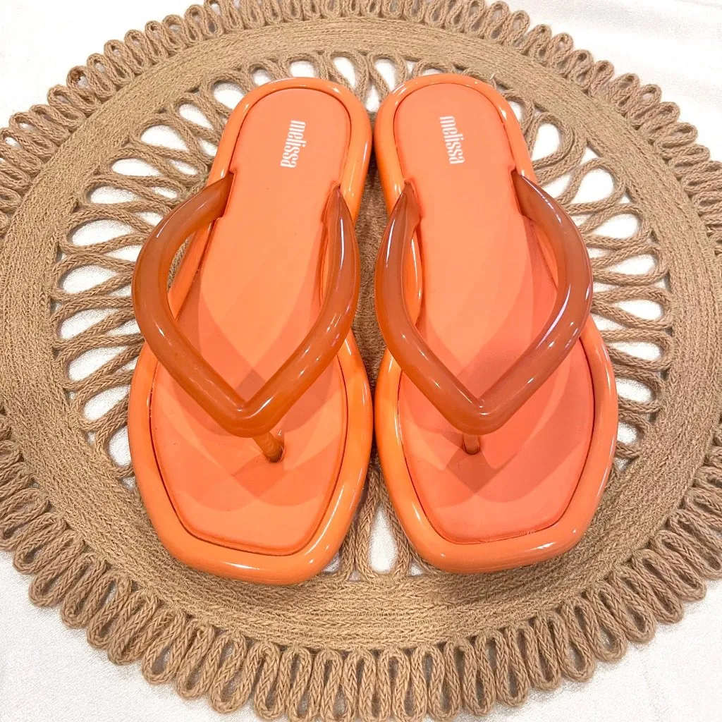 Melissa Airbubble Orange Jelly Flip Flops Size USA 8 EU 39 Neon Bright - Image 3