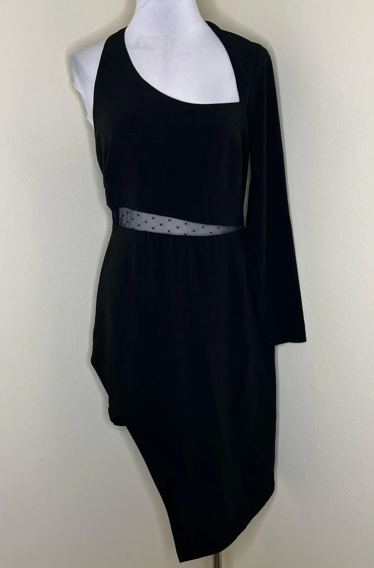 StyleStalker Micah Dress LARGE One Shoulder Asymmetric Sheer Cocktail Mini Party - Image 4