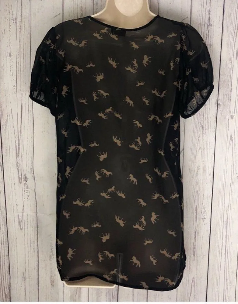 Lavish pony horse scoop neck sheer black maternity top blou… - Image 2